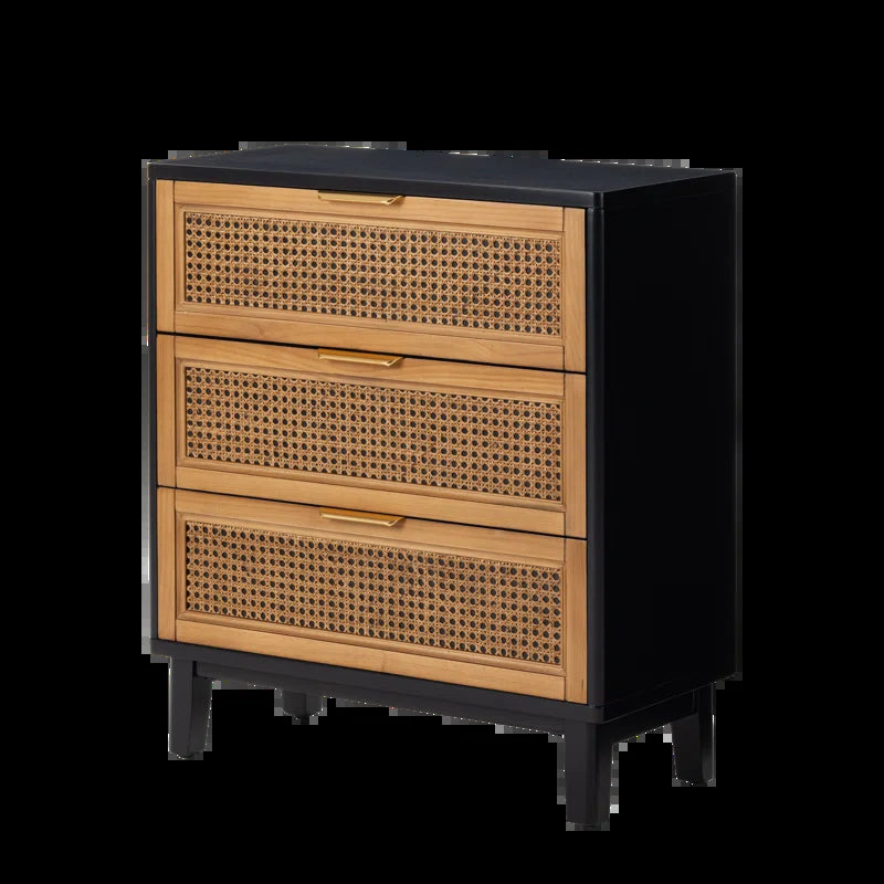 Mid Century Modern Woven Cane Front Nightstand Chest-0