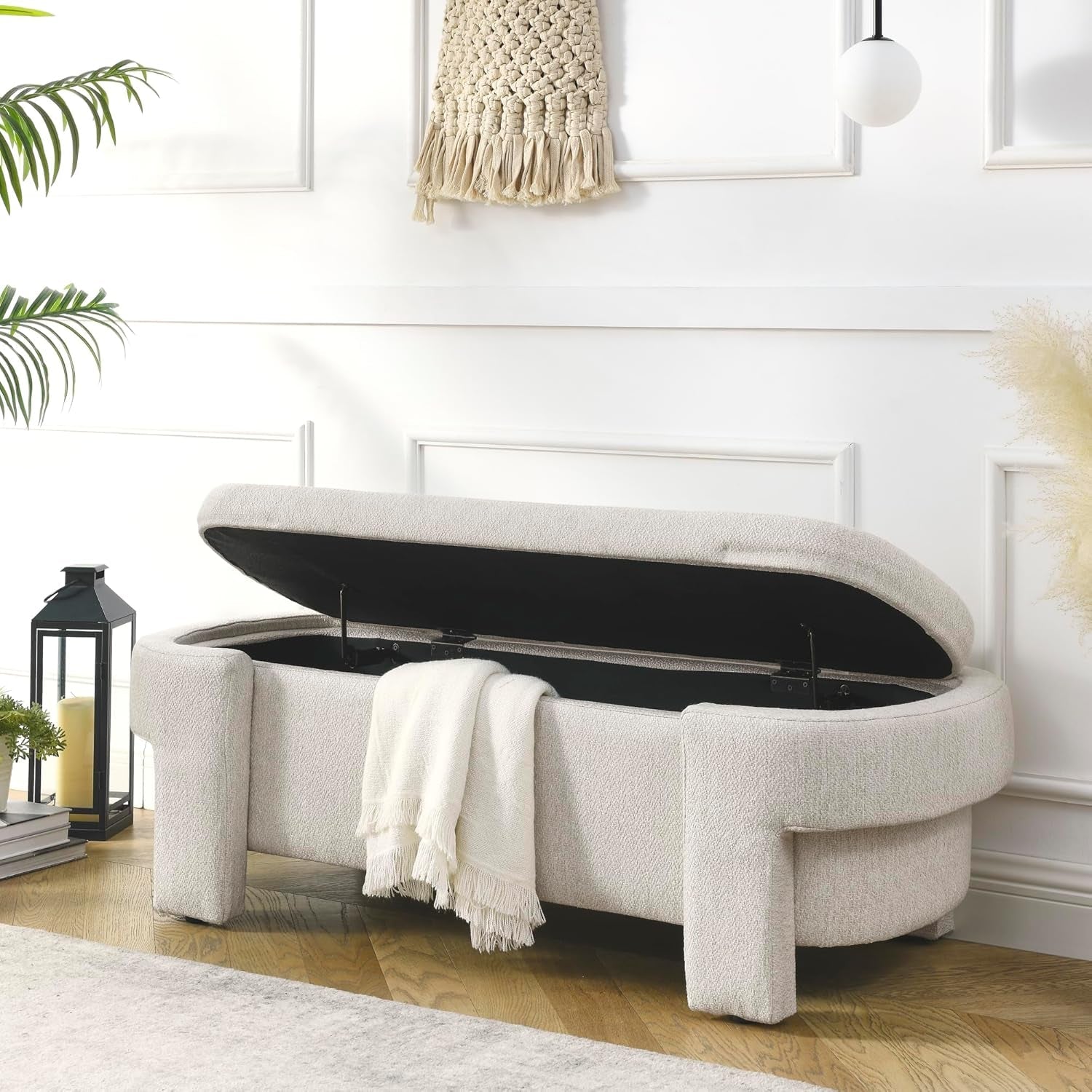 Beige Linen Upholstered Storage Ottoman With Hinges-3