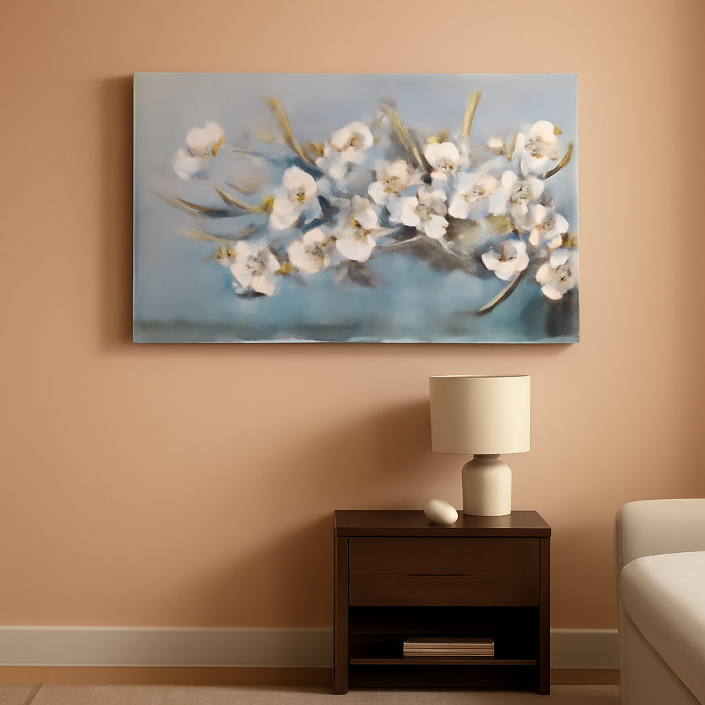 White Textured Floral Land scape Wall Art 40x20 Inches-0