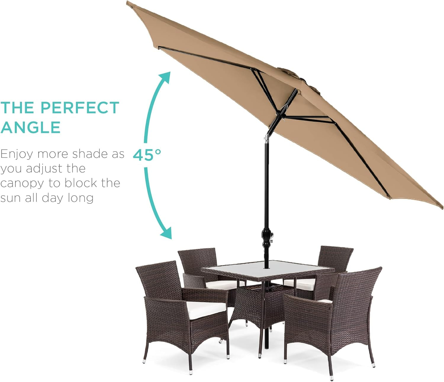 10 Foot Outdoor Steel Polyester Patio Umbrella Tan With Crank Tilt And Table Compatible-1
