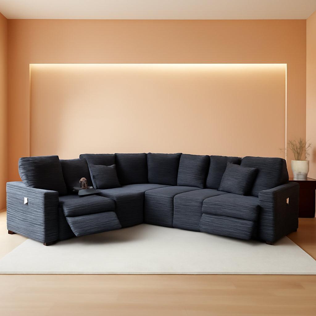 Blue Modular Sectional Sofa With Electric Recliners-0