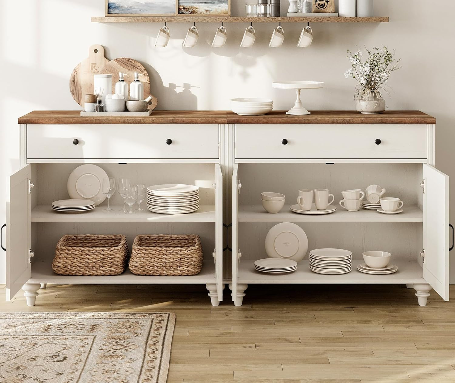 Entertainment Center with Bookshelves for Tvs up to 75", Farmhouse Wall Unit TV Stand with 8 Doors & 4 Drawer, Media Console Table for Living Room, Bedroom & Home Theater, off White-3