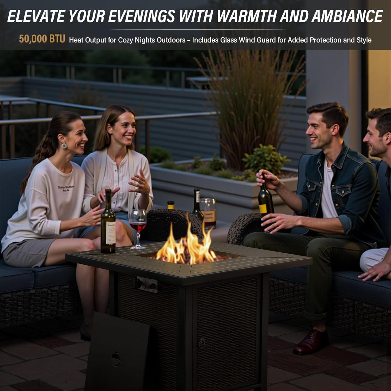 7 Piece Patio Set With Fire Pit Table And Swivel Rocker Chairs-4