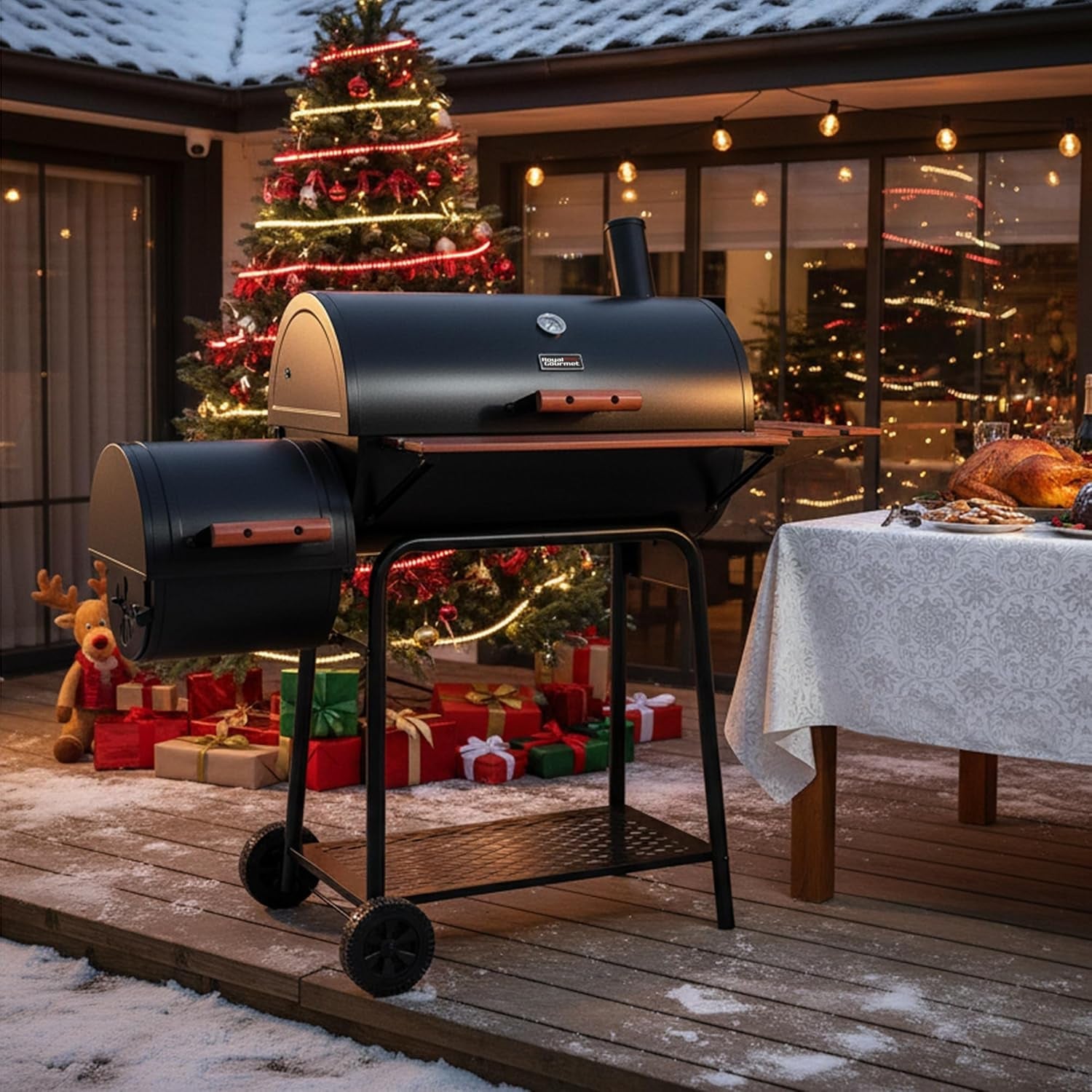 Charcoal Offset Smoker Outdoor Grill 30 Inch Matte Black