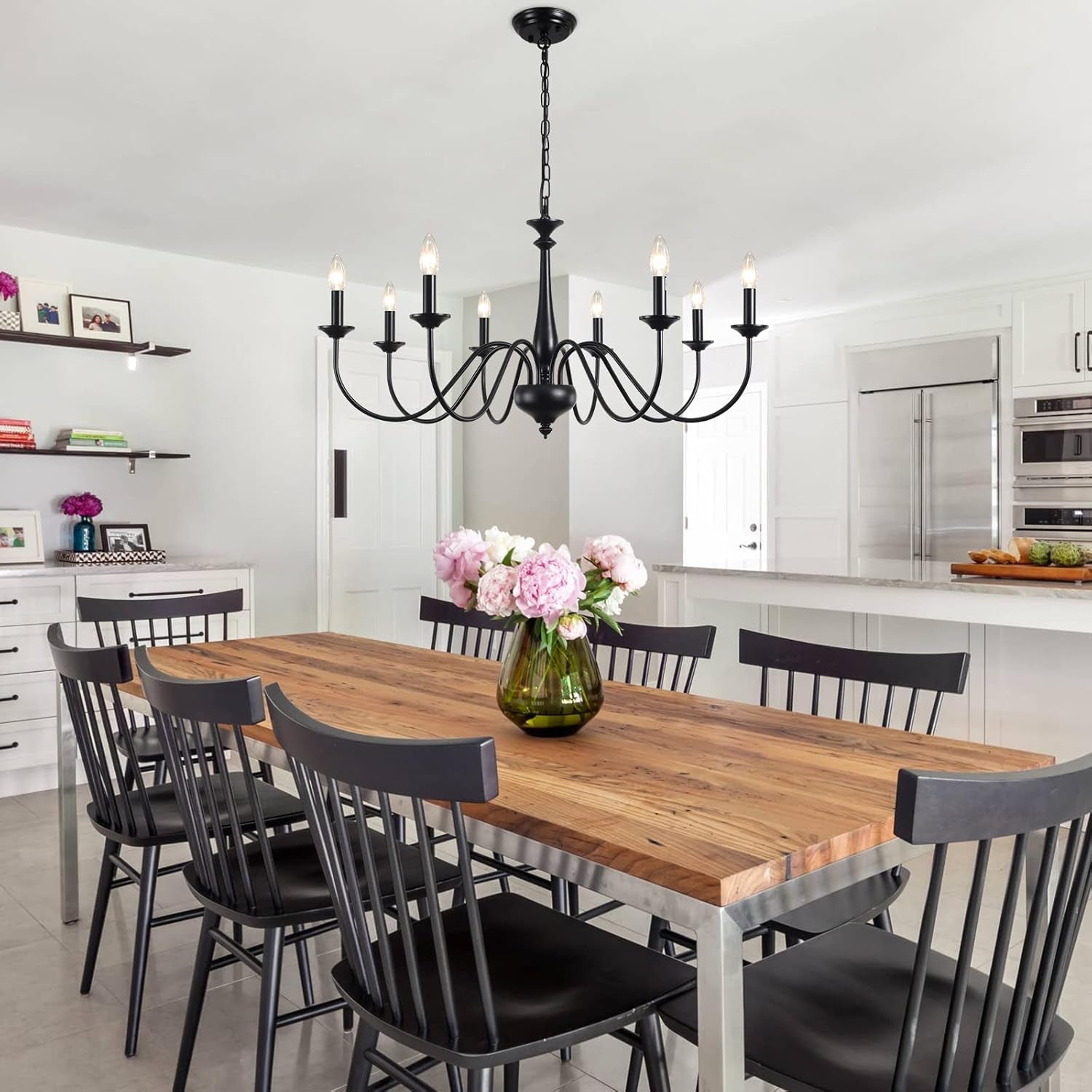 Eight Light Black Farmhouse Chandelier for Dining Room-1