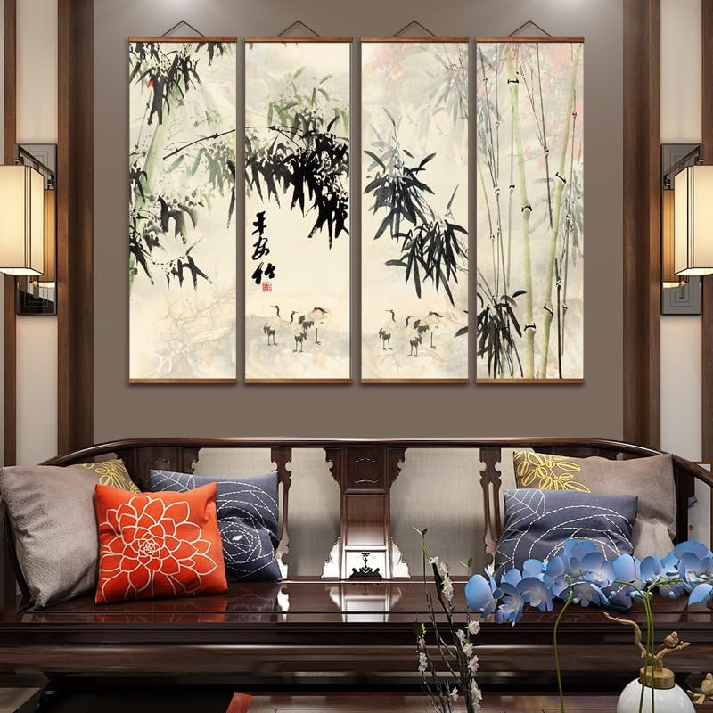Hand crafted Impression Bamboo Forest Scroll Wall Art Walnut-2