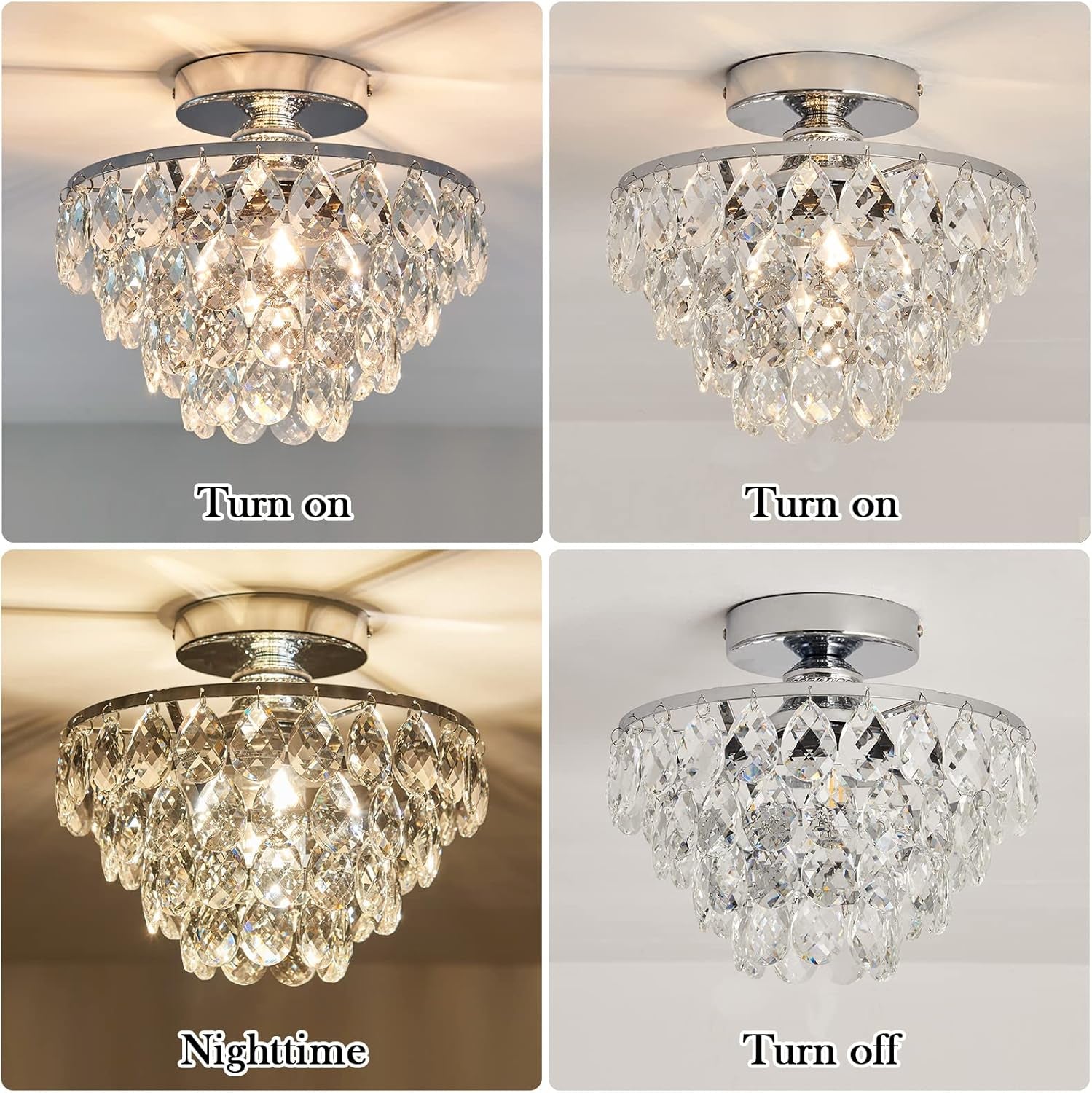Crystal Chandelier Ceiling Light E26 Chrome Fixture-4