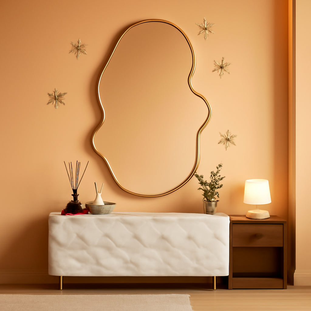 Gold Irregular Shatter proof Wall Mirror 22x36 Bathroom-0