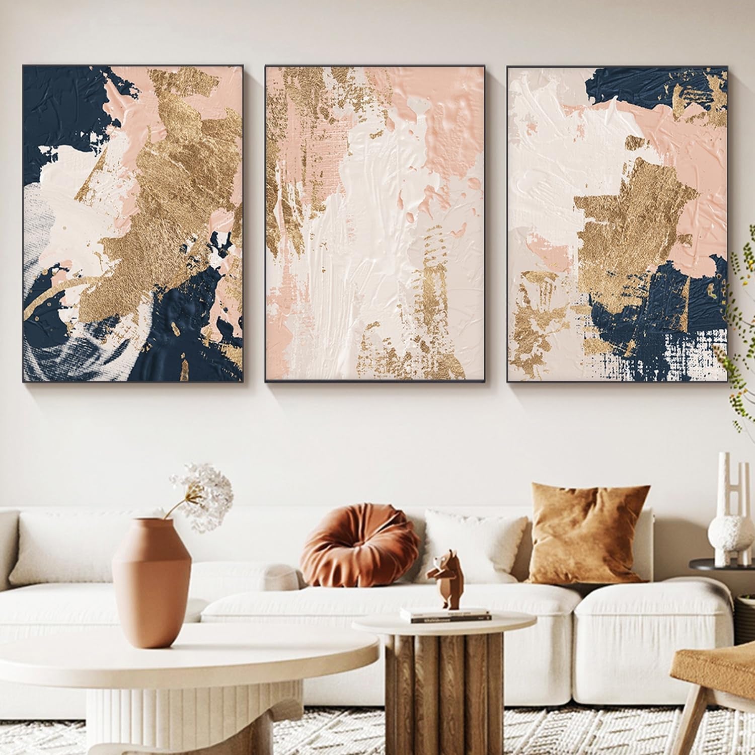 Cerulean Blue Canvas Triptych 16x24 Inches Wall Art-2