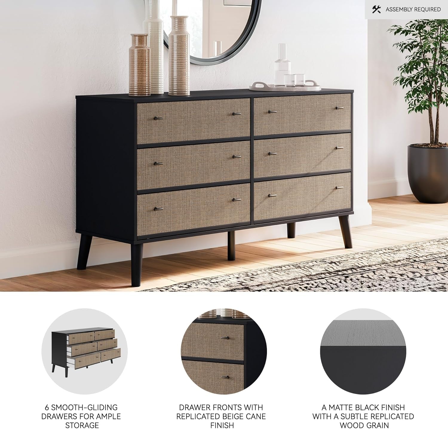 Modern TwoTone Black LightBrown Six Drawer Dresser-3