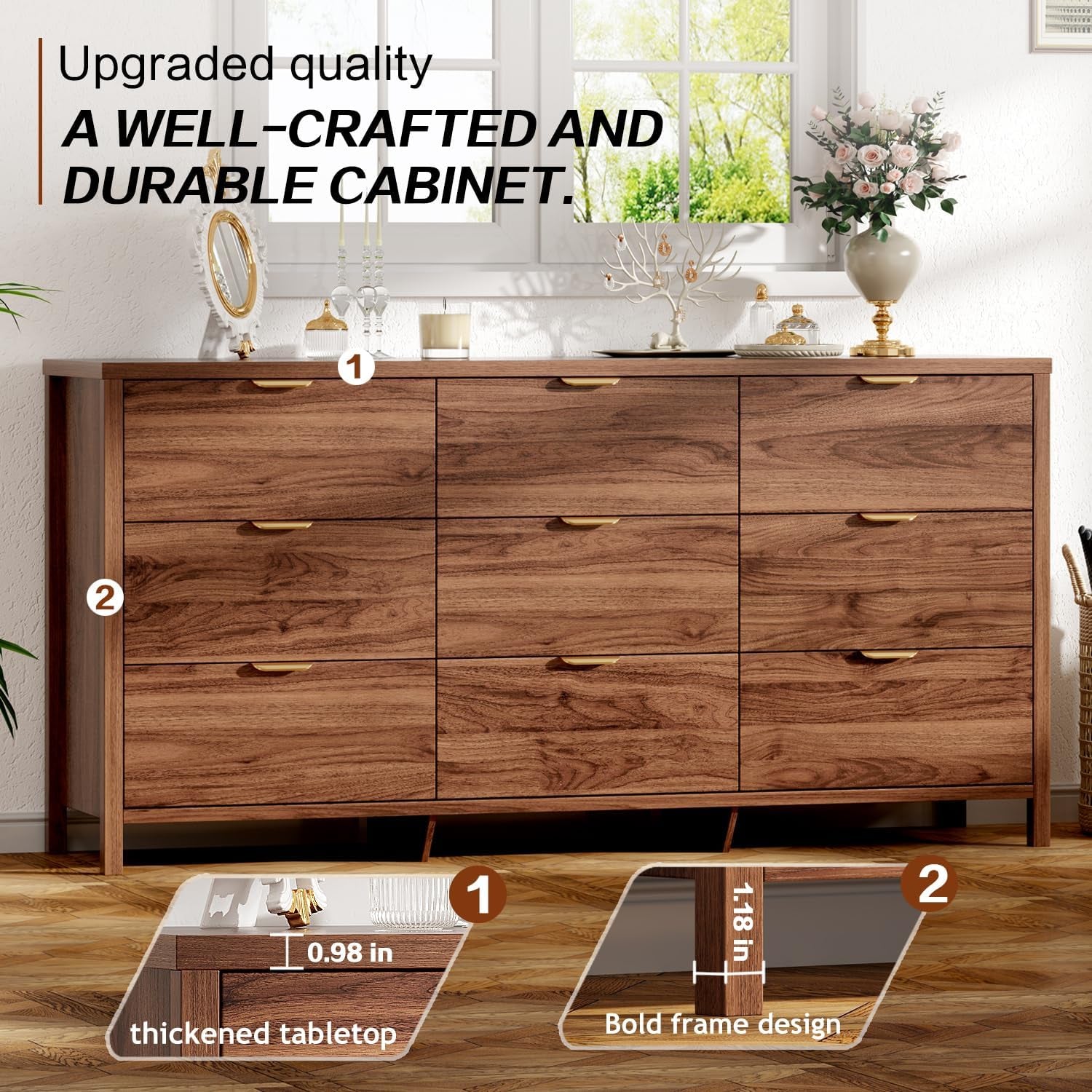 Dresser SixtyThree Inches Chestnut Finish Nine Drawer-3