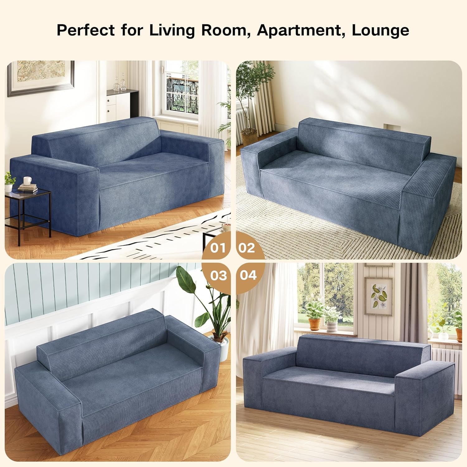 Sofa-In-A-Box, Memory Foam 3-Seater Couch, No Installation & Easy to Transport, Deep Seat Modern Sofa with Corduroy Fabric, Couch for Living Room, Bedroom, Apartment, Home Office,Grey-3