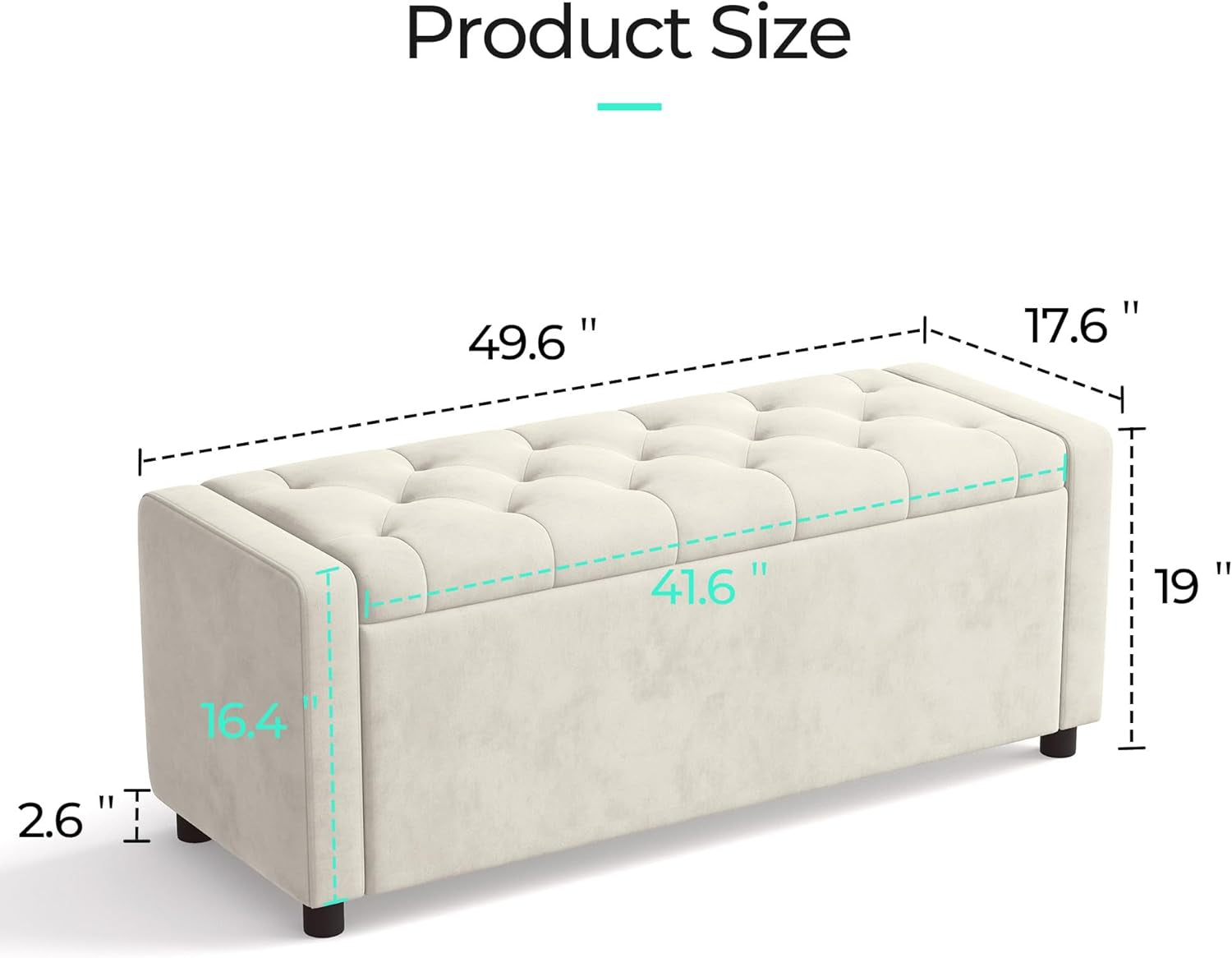 Fifty Inch Upholstered Storage Ottoman Bench Beige-1