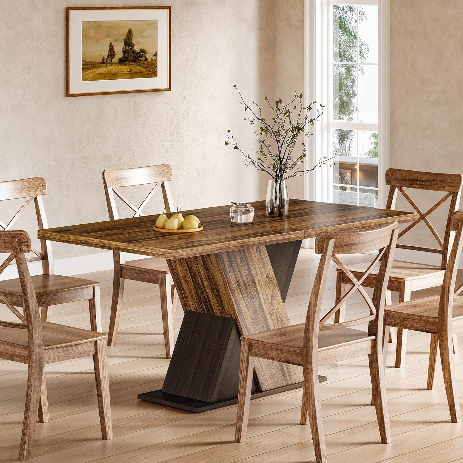 FiftyFiveInch Walnut Solid Industrial Premium Dining Table-1