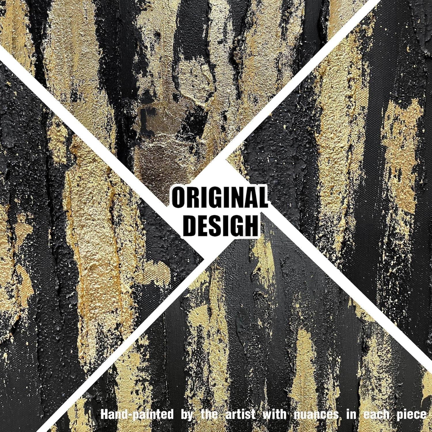 Handmade 3D Canvas Wall Art 72X36 Neutral Black Gold-3