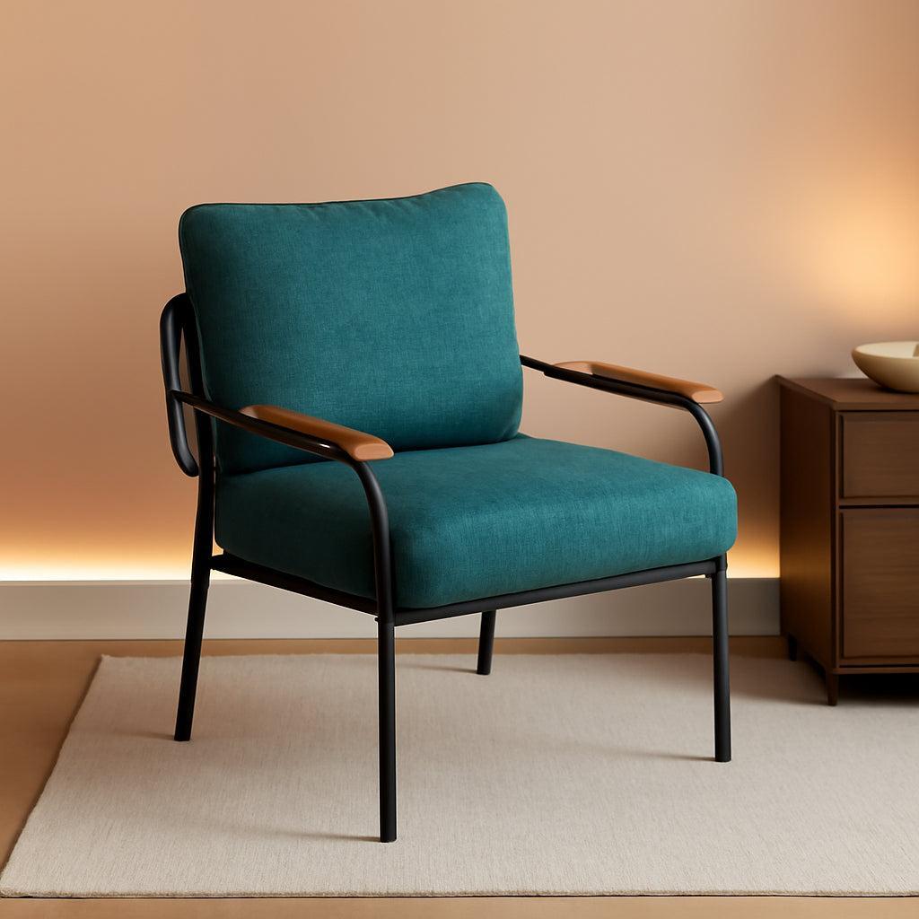 Green Linen Accent Armchair With Metal Frame Mid Century-0