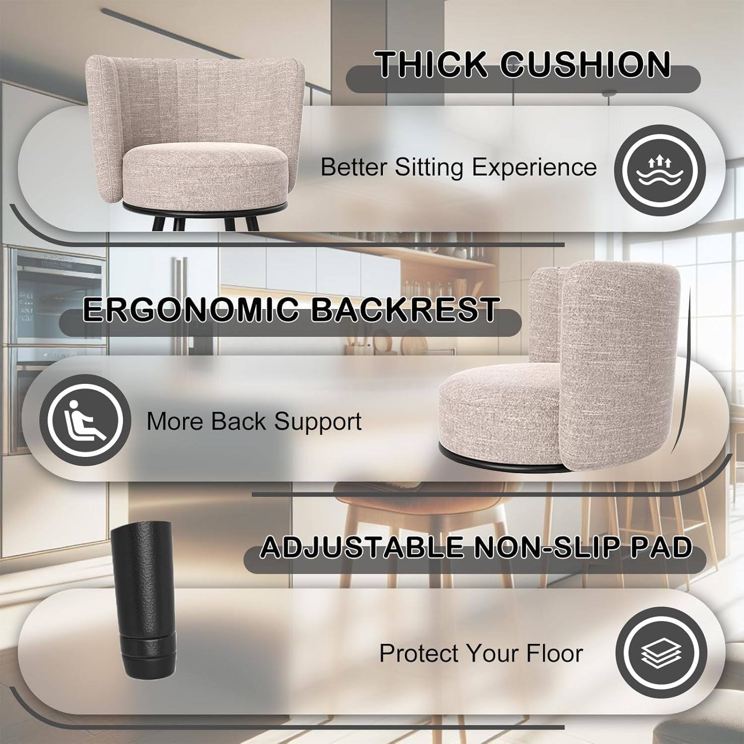 Stylish Swivel Bar Stools Set of Two Beige-3