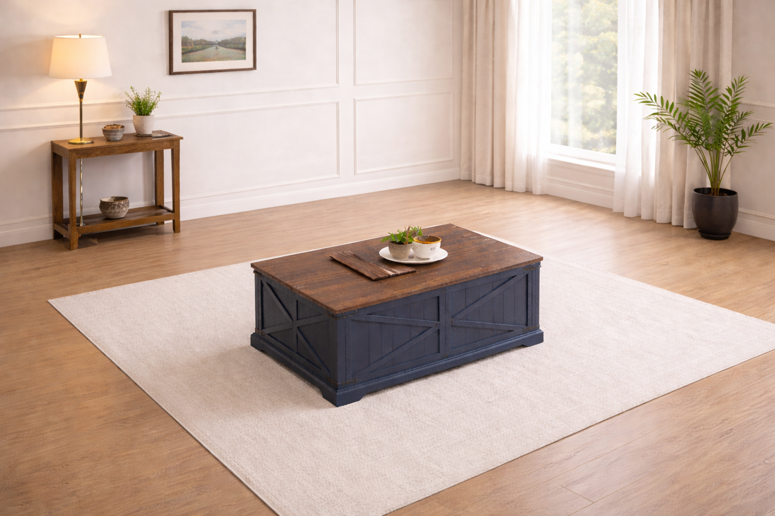 103 Inch Blue L-Shaped Sectional Sofa with Lift Top Storage Coffee Table Set-4