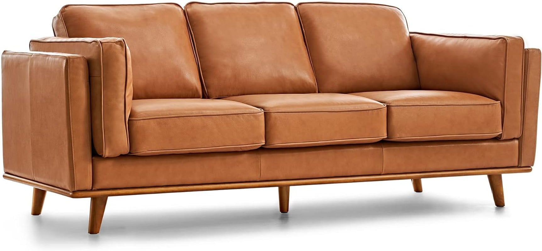 Valencia Artisan Full Leather Sofa 88” - Pure Full Italian Nappa Leather Couch, Solid Wood Accent, Ultimate Comfort, Cognac Tan-0