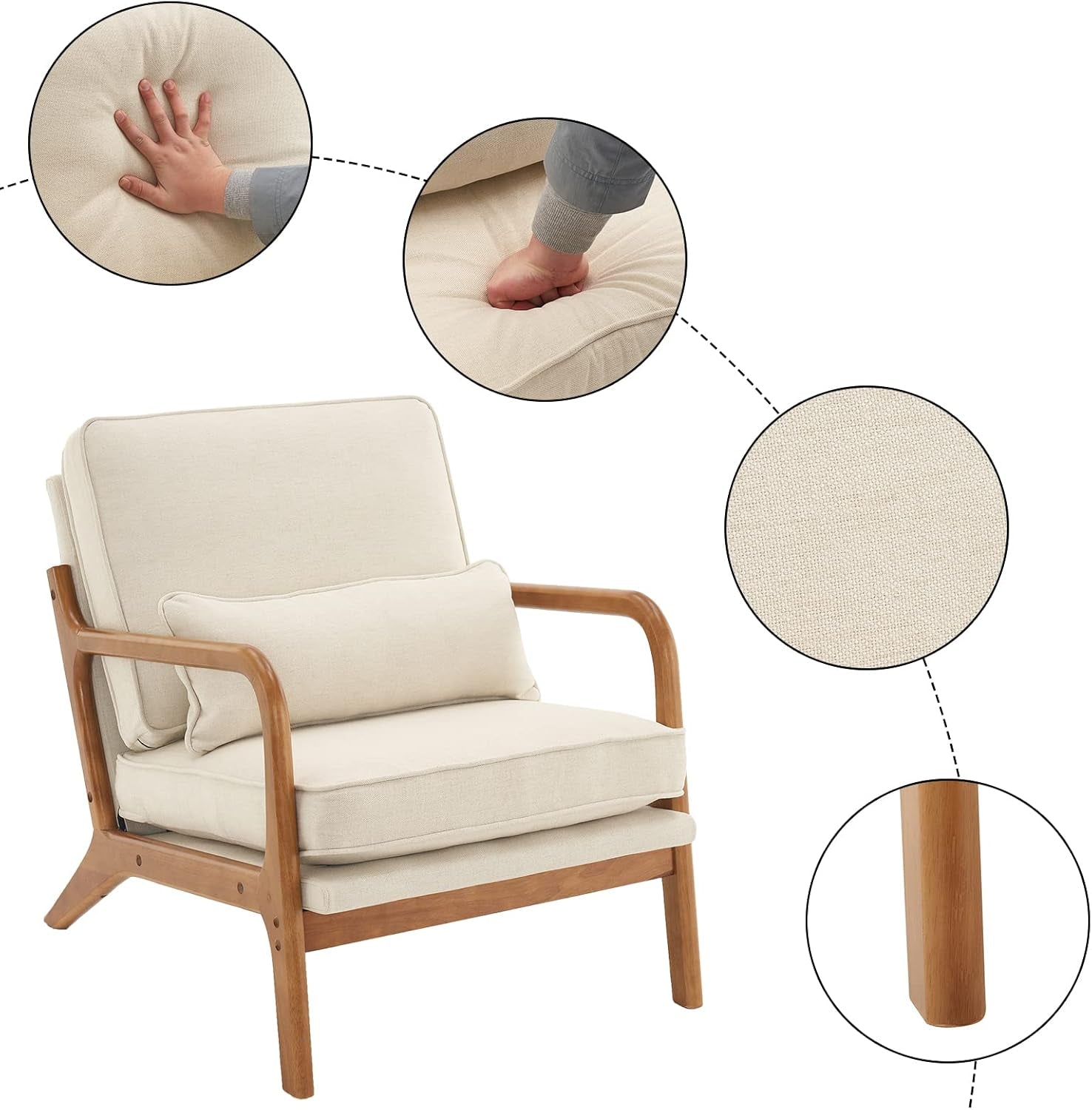 Beige Upholstered Accent Chairs Set 2 Mid Century Modern-3