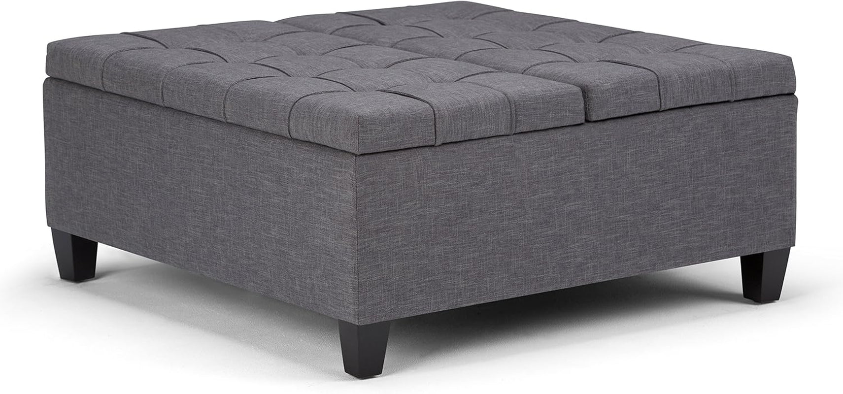 Slate Grey Linen Upholstered Lift Ottoman StorageCompartment-3
