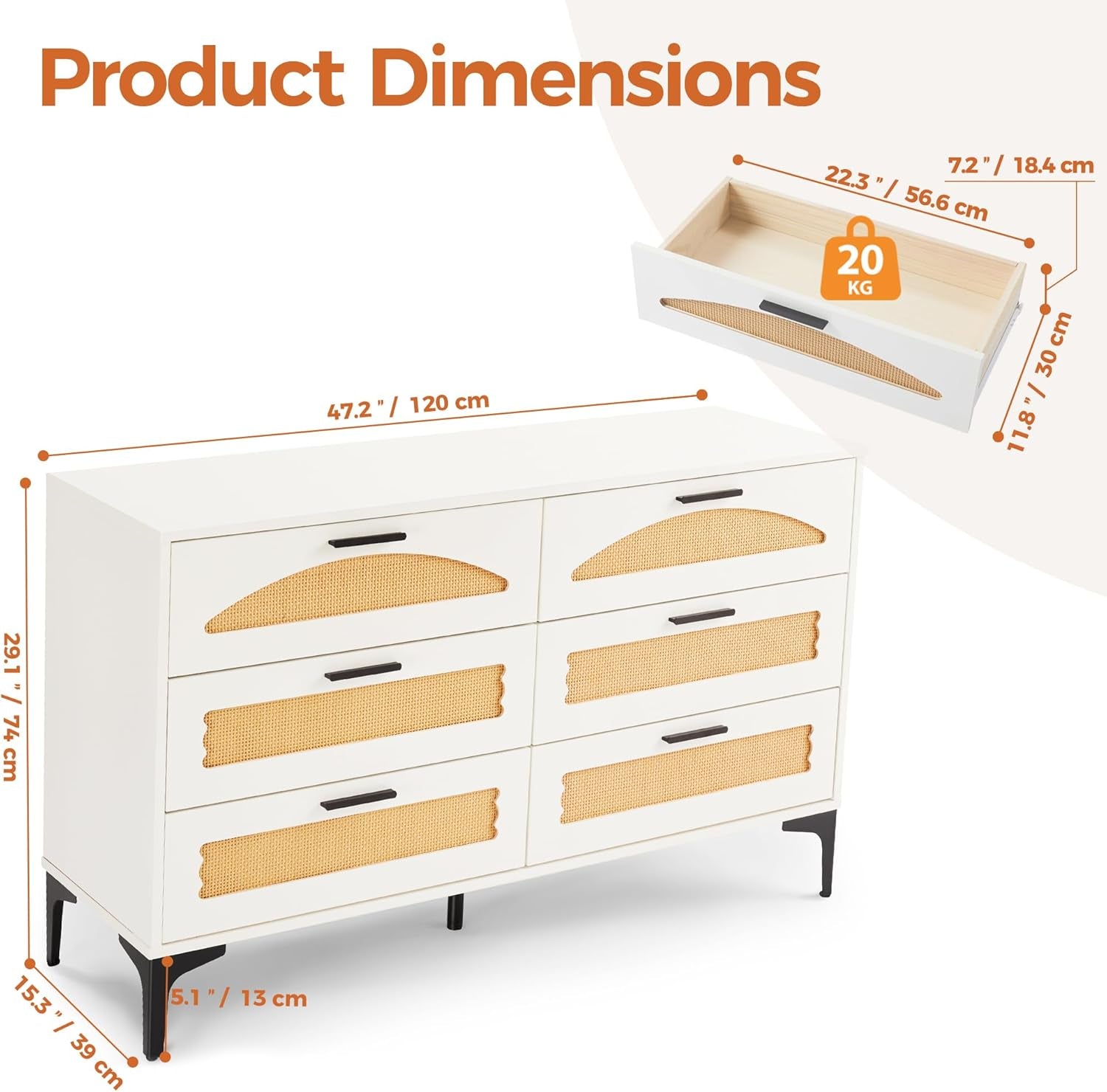 Six Drawer White Dresser With Industrial Stainless-2