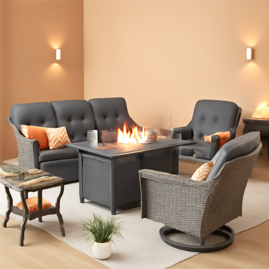 Outdoor 5 Piece Patio Set With Fire Pit Table Dark Grey-0