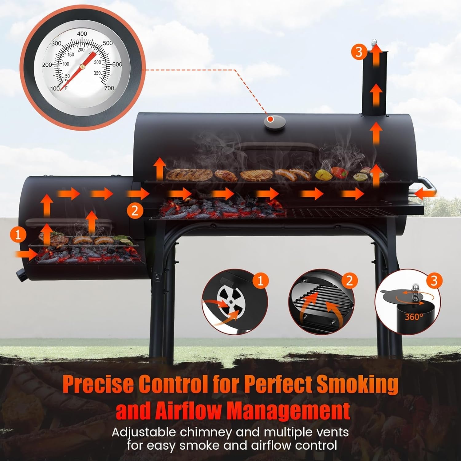 Charcoal Grill With Offset Smoker 510 Sq In Capacity