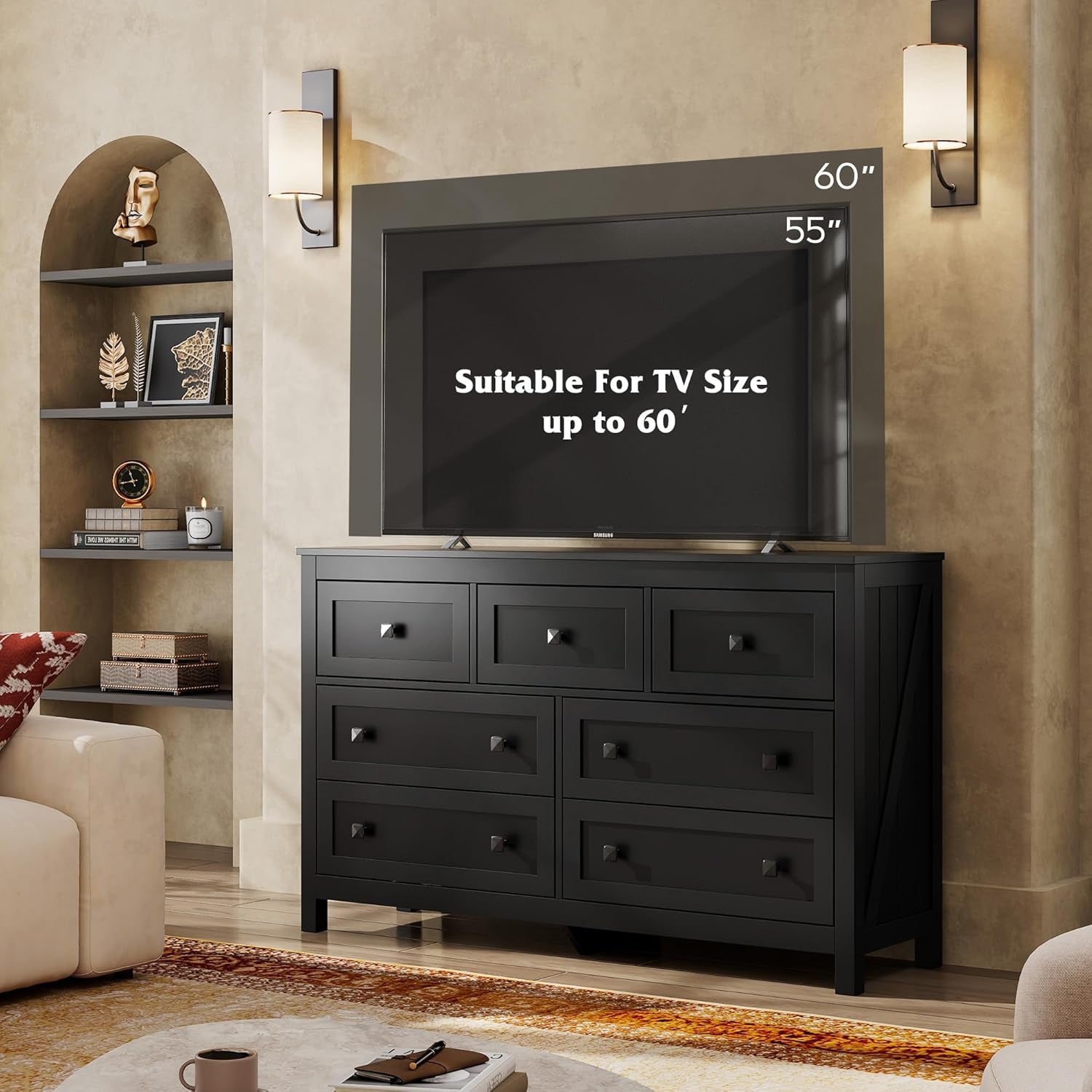 Farmhouse Dresser Seven Drawers Ebony Solid Hardwood-4