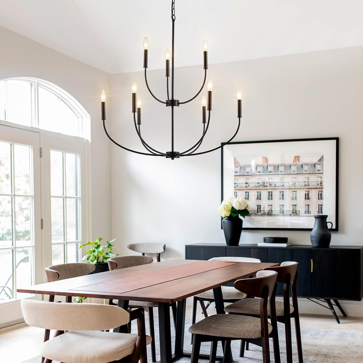Nine Light Black Chandelier For Entryway Modern Farmhouse-2