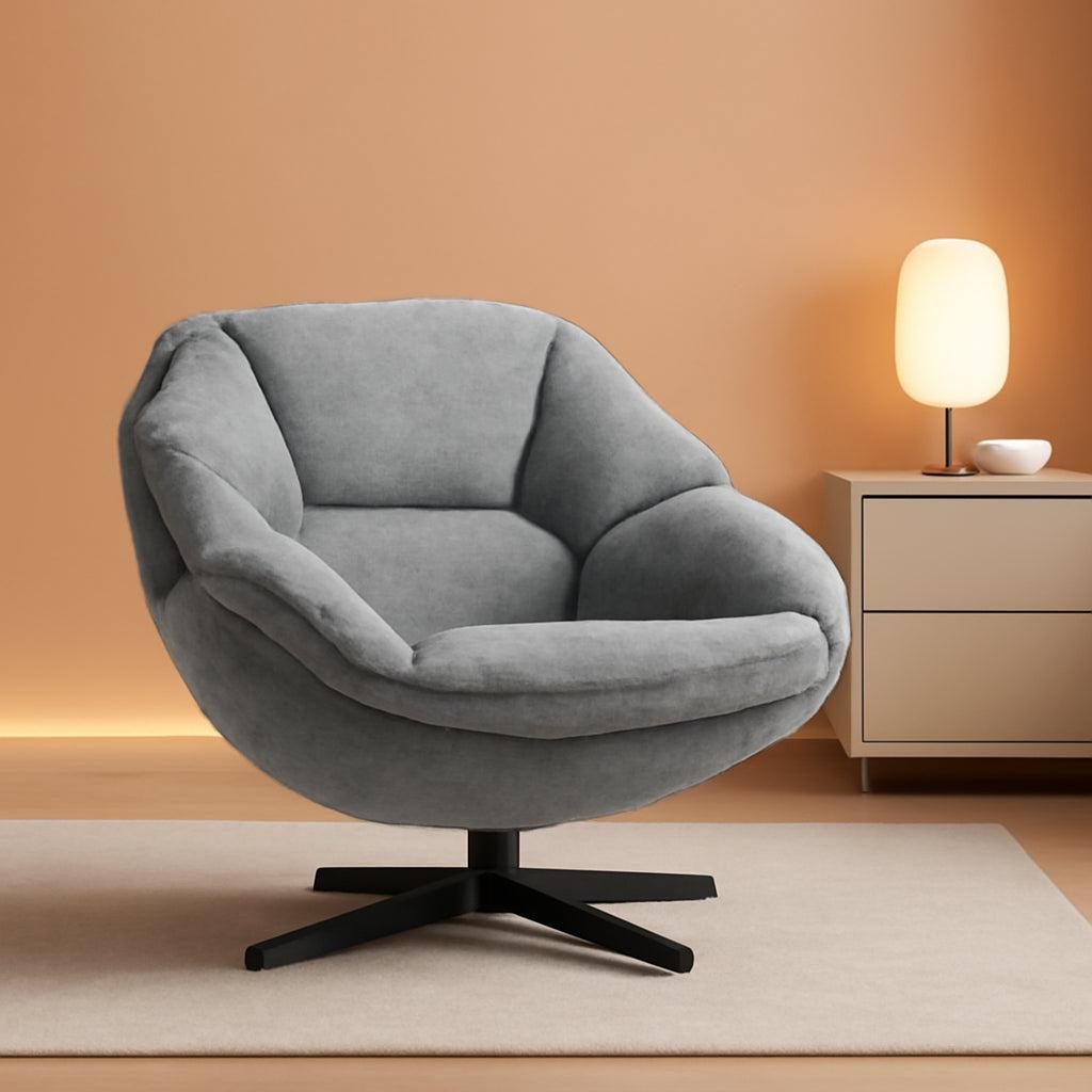 Gray Swivel Upholstered Accent Chair With Metal Legs-0