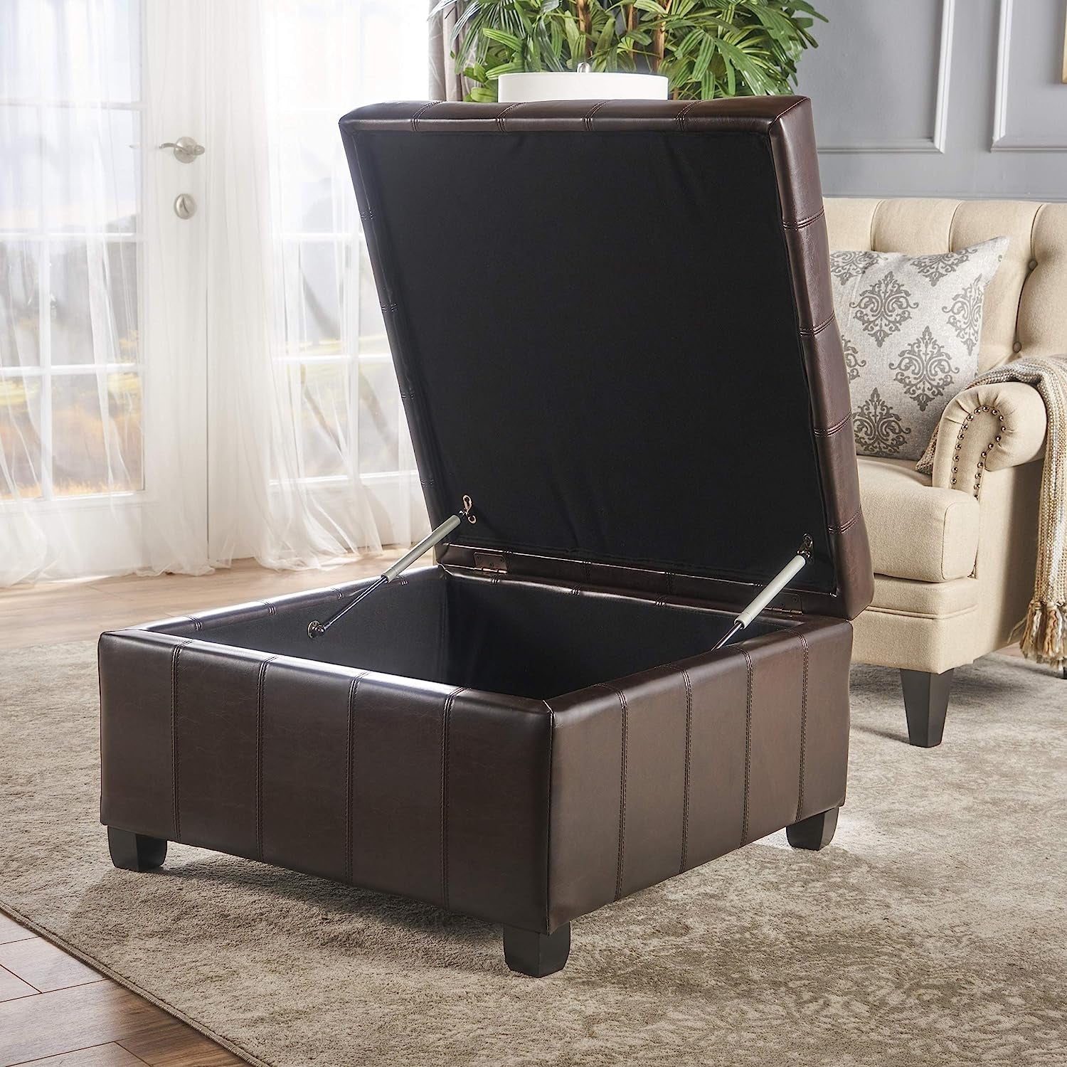 Marbled Brown Leather Ottoman with Storage-4