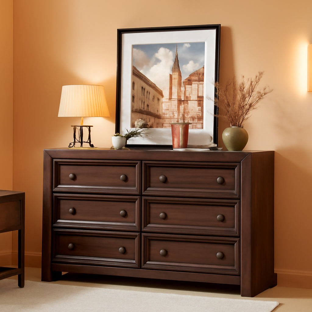 Premium Artisan Walnut FiftyTwoInch Six Drawer Dresser-0