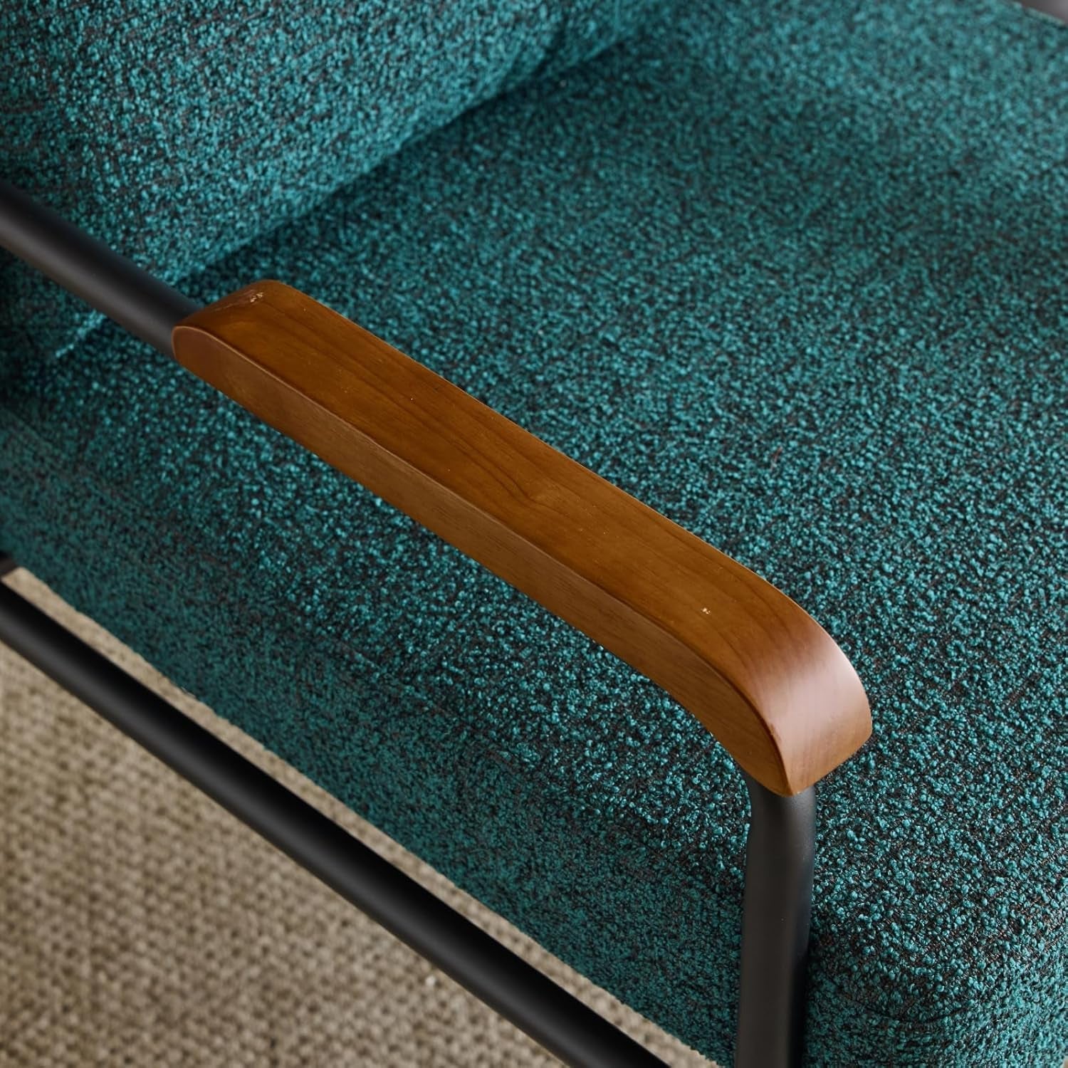 Green Linen Accent Armchair With Metal Frame Mid Century-3