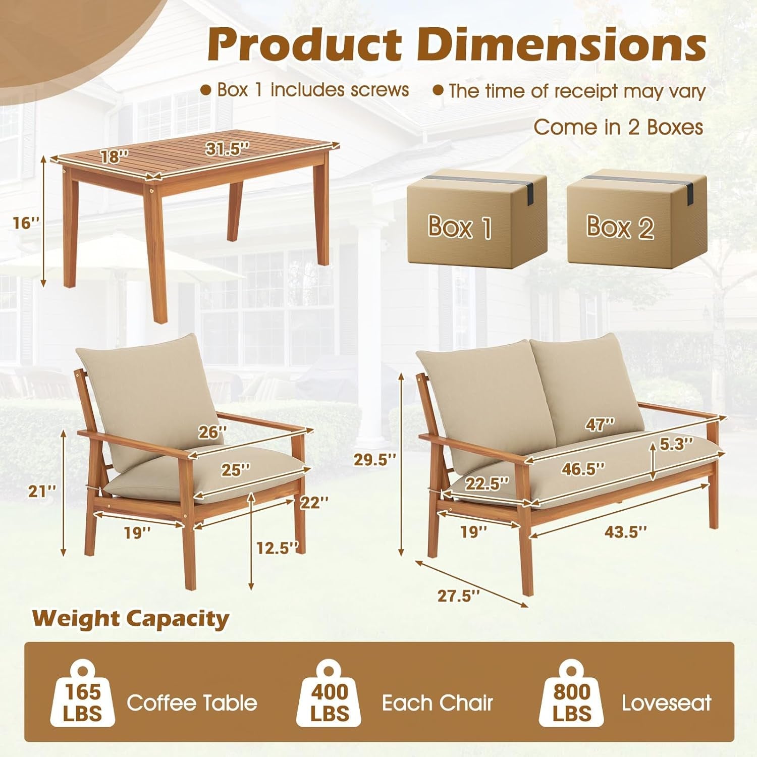 Outdoor Acacia Wood Patio Set With Cushions And Coffee Table-4