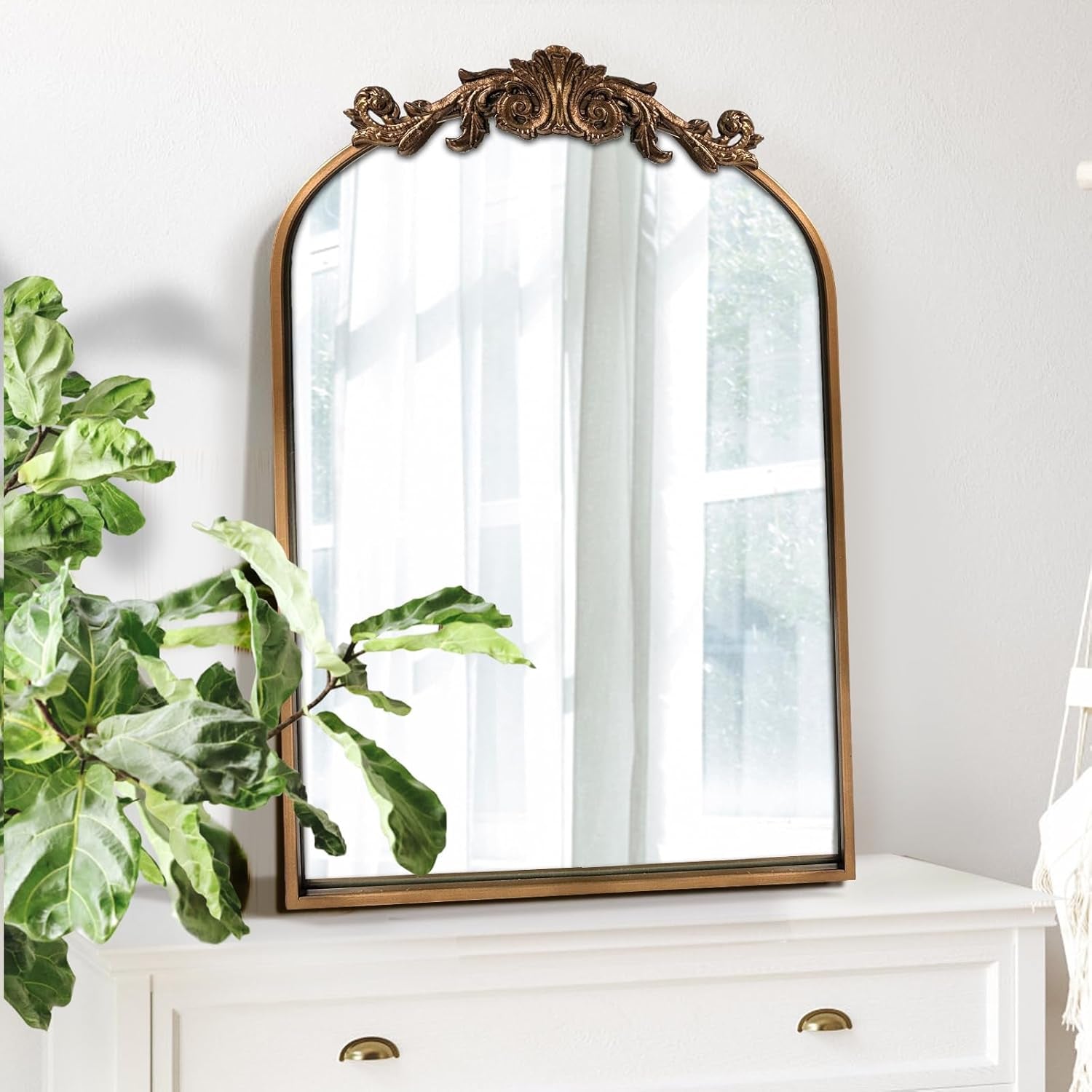 Antique Gold Baroque Arched Wall Mirror 19x27 Decor-1