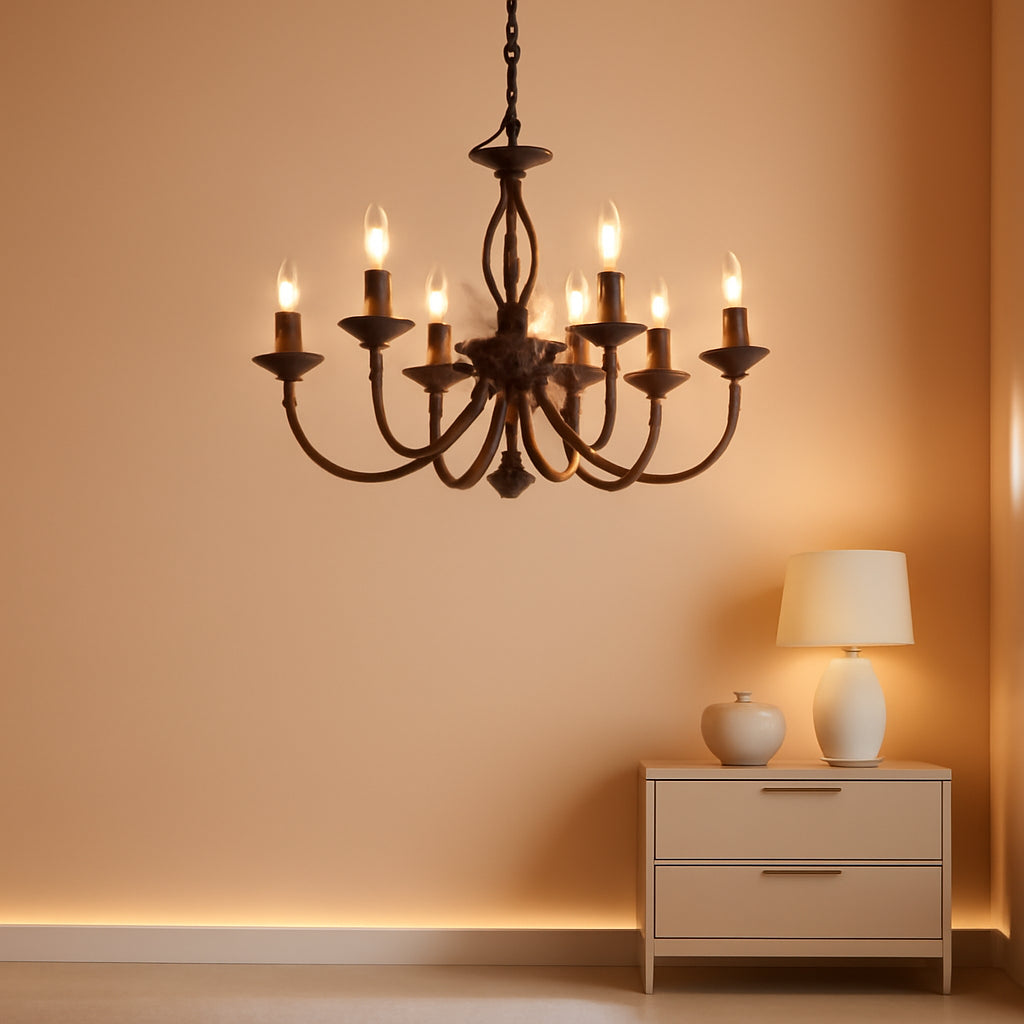 Six Light Farmhouse Candle Chandelier Oil Rubbed Brown Ceiling Light-0