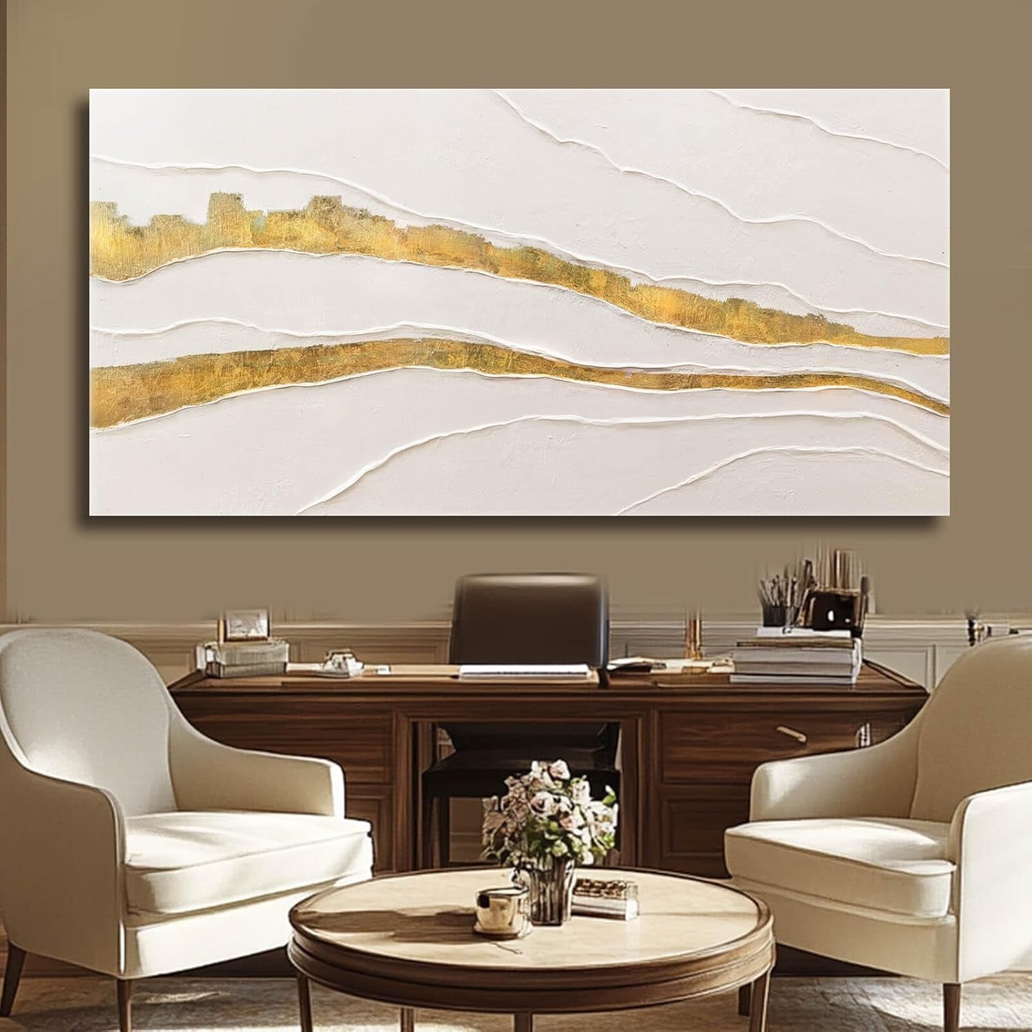 Goldfoil Canvas Wall Art Luxuriously Elegant 29x58 Inches-3