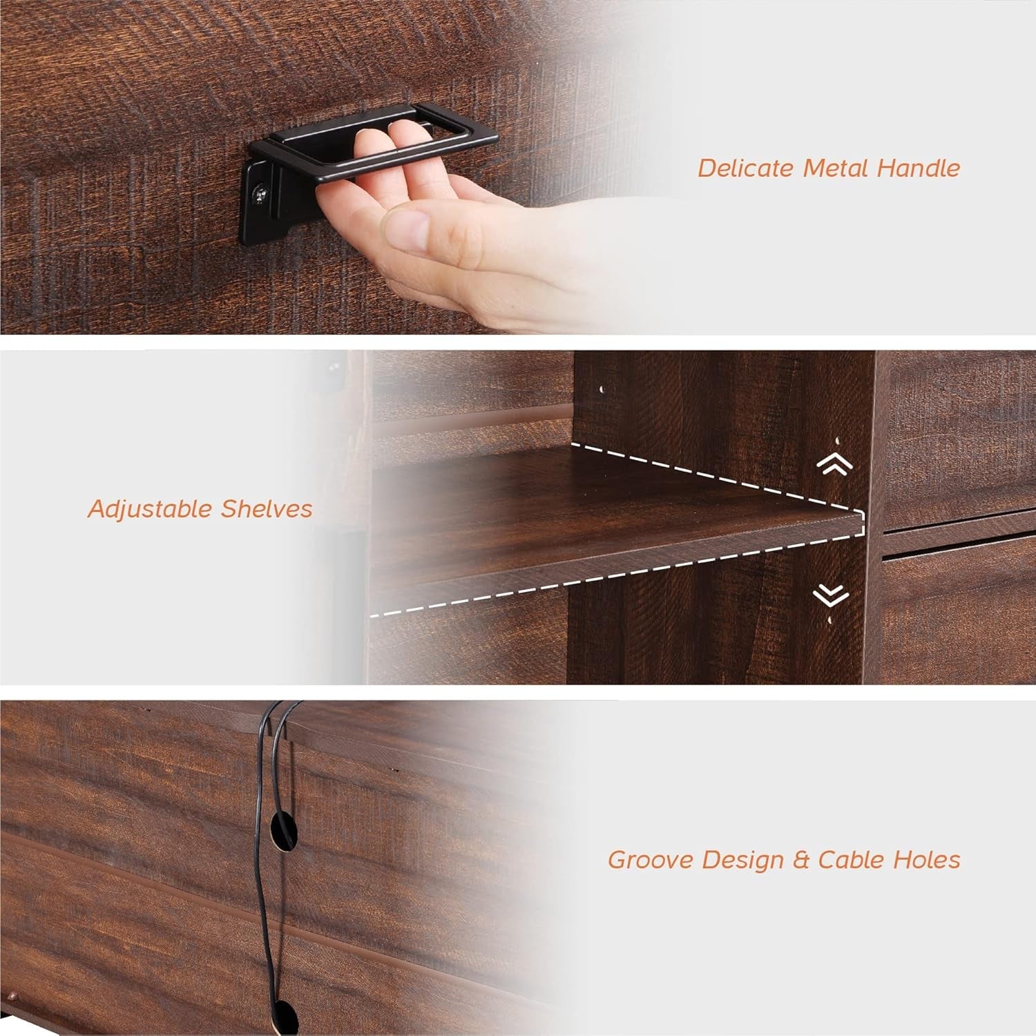 98.4" Wide TV Stand for Tvs up to 110",Faux Bark Finish Wood Entertainment Center with 4 Drawers and Adjustable Shelvs for Living Room,Rustic Brown-2