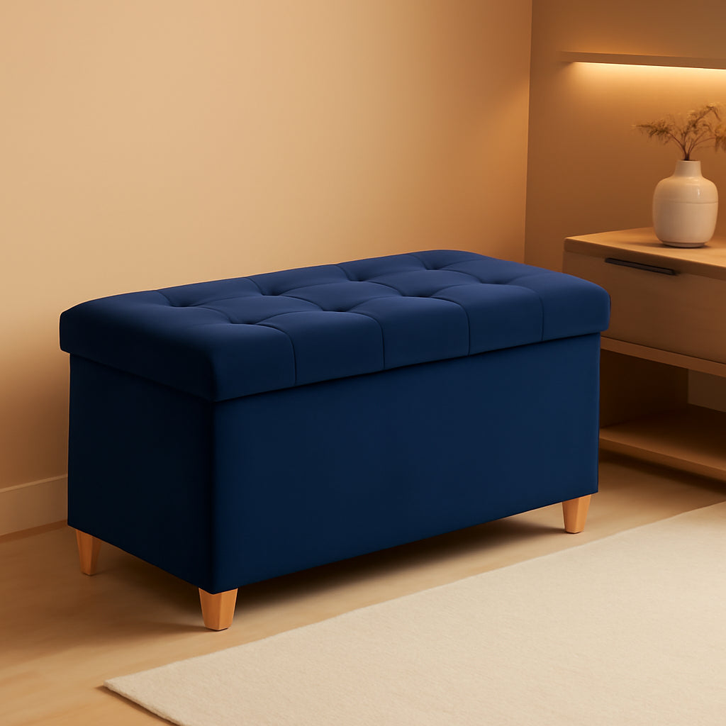 30 Inch Multifunctional Folding Storage Ottoman Navy-0