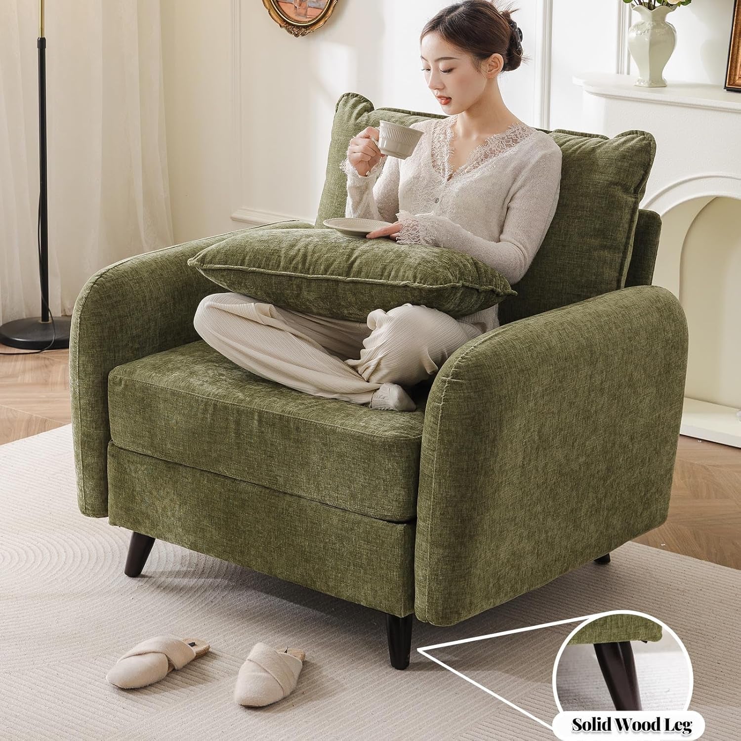 Green Chenille Oversized Accent Chair With DeepStorage-3