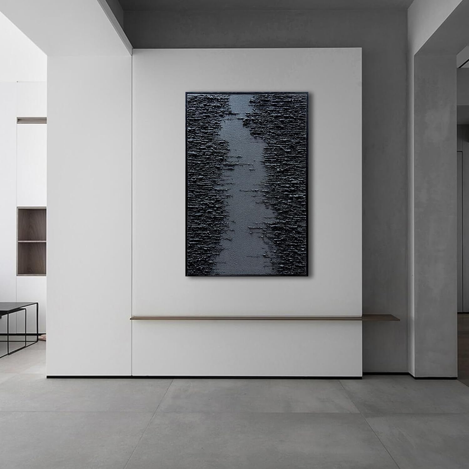 Framed Black Canvas Wall Art 24x36 Hand  crafted Texture-3