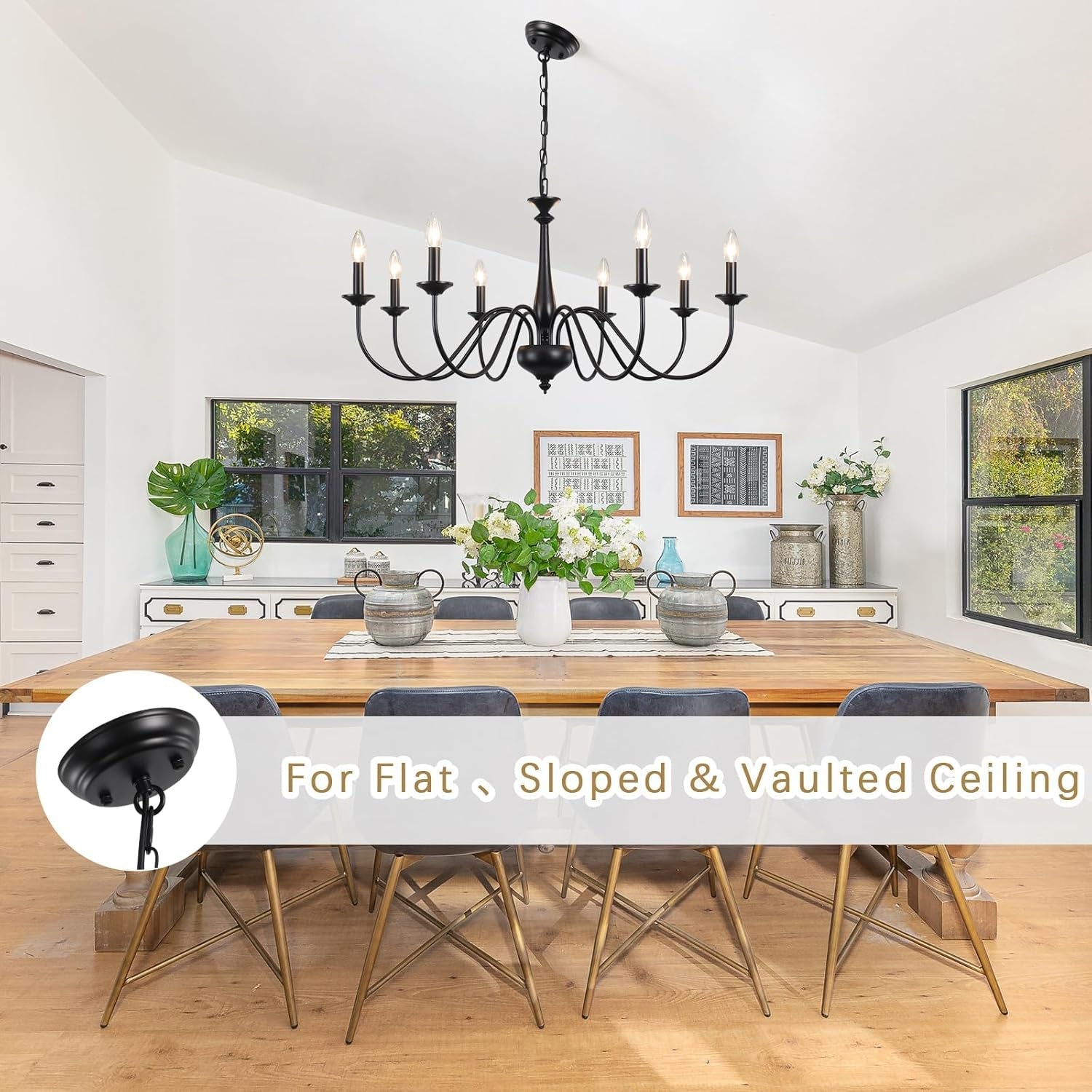 Eight Light Black Farmhouse Chandelier Ceiling Fixture-3