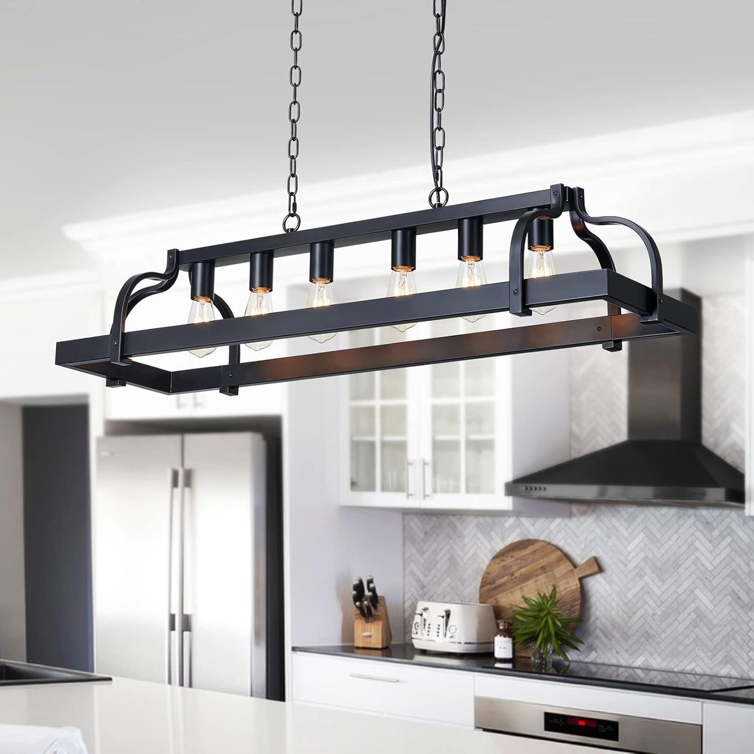 Black 6-Light Metal Pot Hanging Chandelier Fixture-0