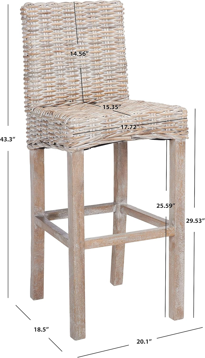 Grey Wash Rattan 30 Inch Bar Stool With Parsons Legs-1
