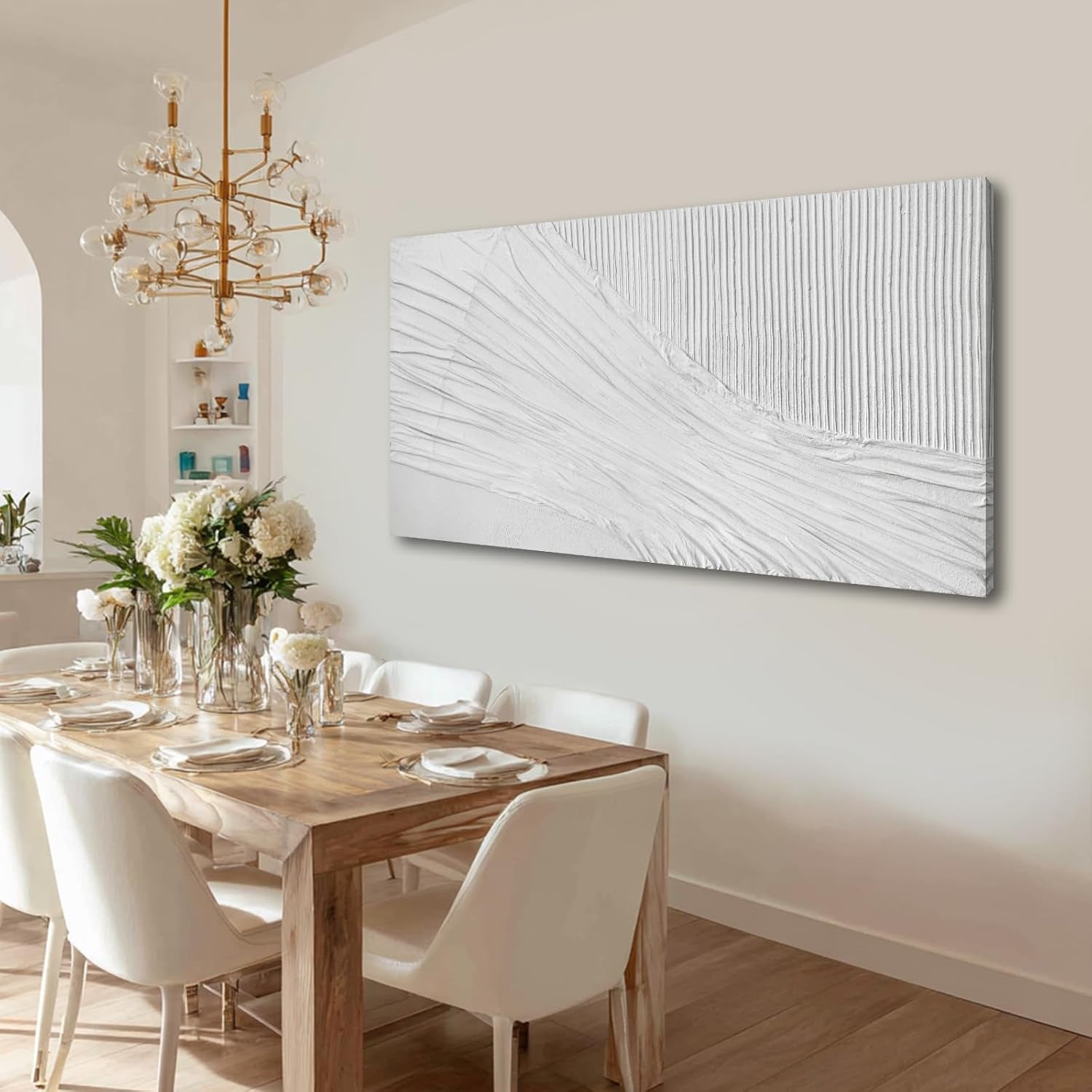White Textured Abstract Wall Art Canvas 24x48 Inches-4