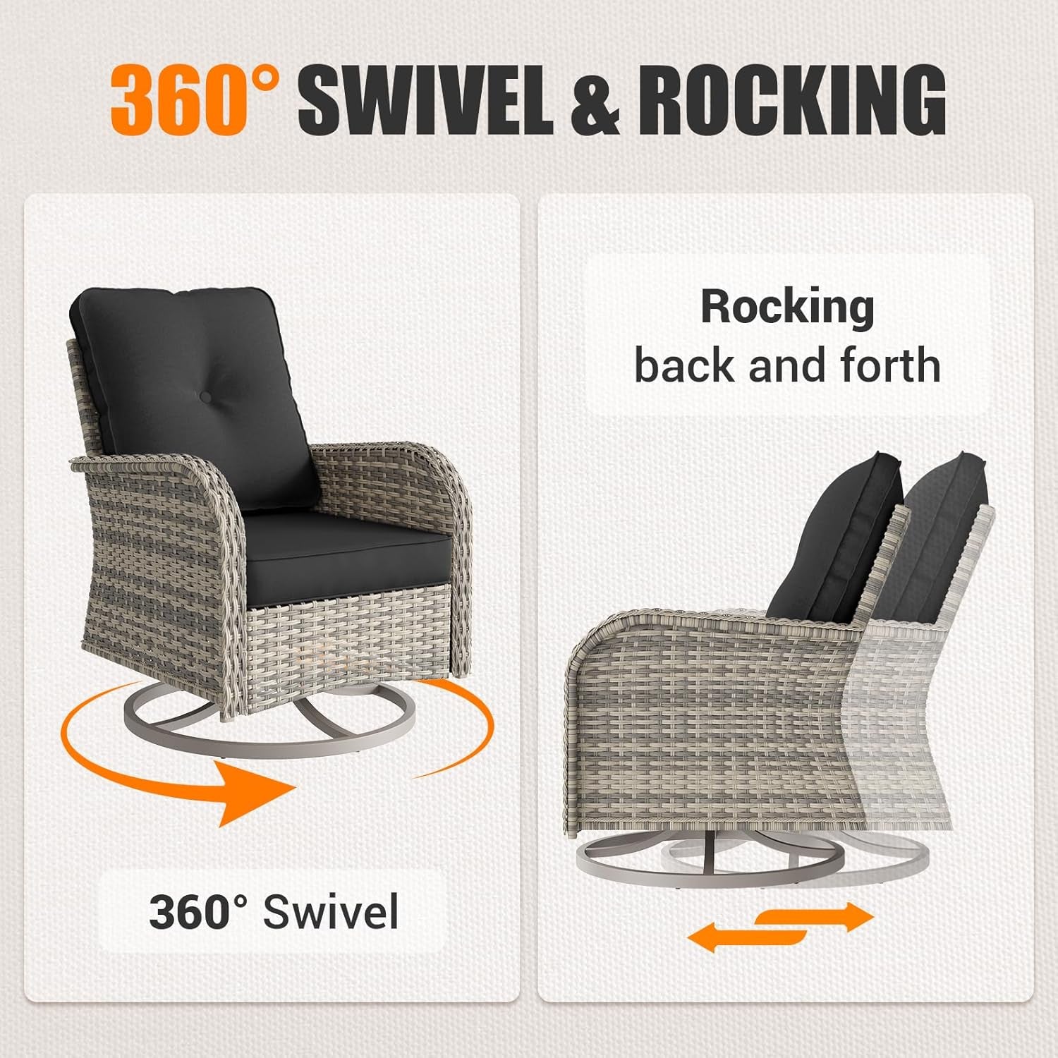 Outdoor Patio Wicker Rattan Swivel Rocking Chair Set-2