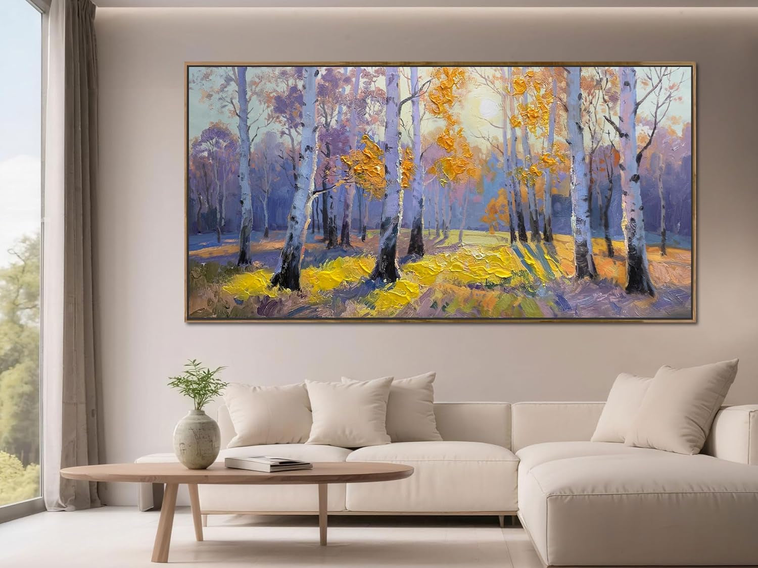 Birch Forest Canvas Wall Art Living Room 58x29 Framed-3