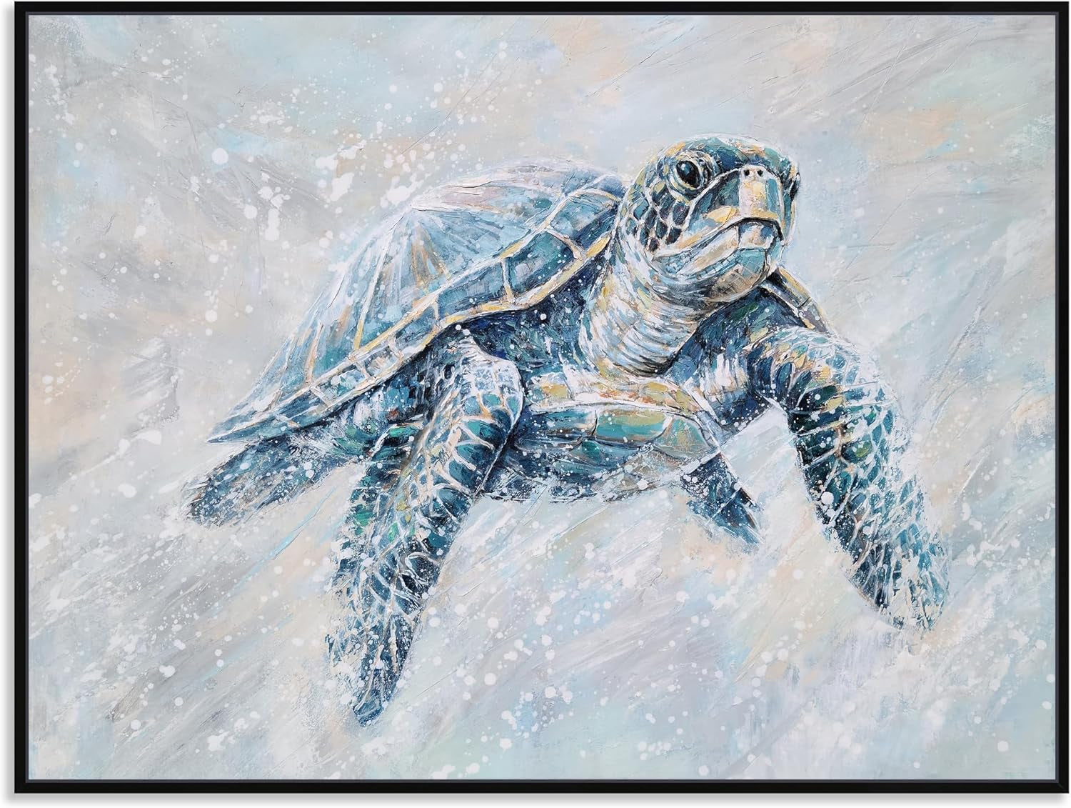 Coastal DeepIndigoBlue Seascape Turtle Canvas Wall Art-1