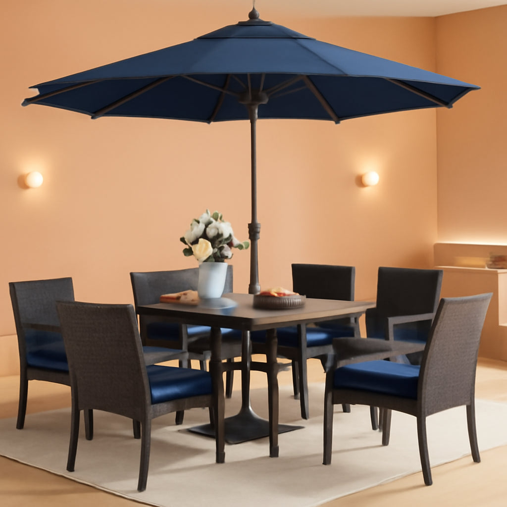 Navy Outdoor Patio Table And Chairs Set With Umbrella For 6-0